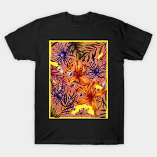 Exotic Flowers and Vine Poster Print T-Shirt